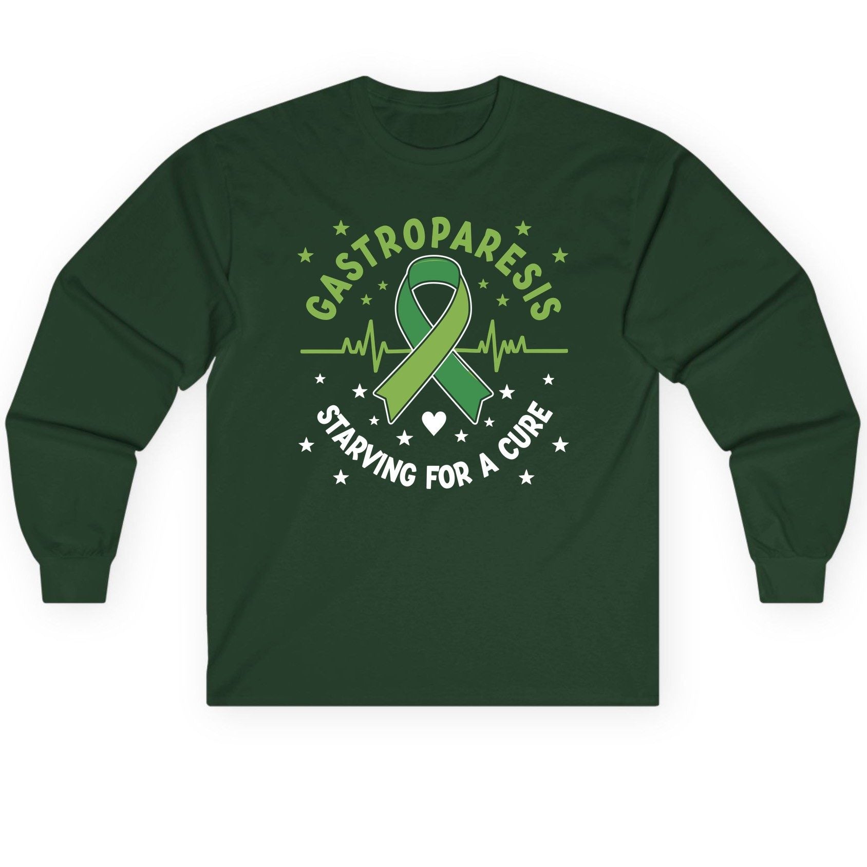 Gastroparesis Starving for a Cure gastroparesis awareness Long Sleeve Tee Forest Green product mockup