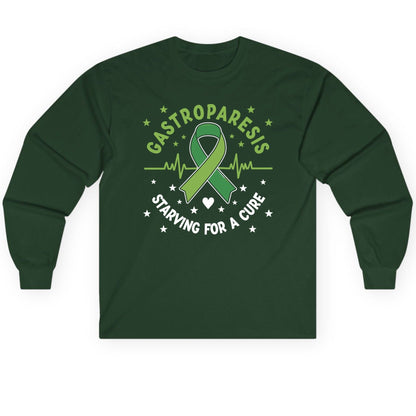 Gastroparesis Starving for a Cure gastroparesis awareness Long Sleeve Tee Forest Green product mockup