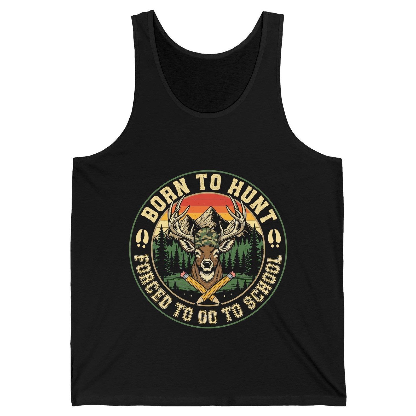 Born to Hunt Forced to Go to School hunting Tank Top Black product mockup
