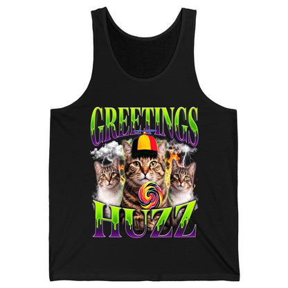 Greetings HUZZ Funny Cat Tank Top - product mockup - Black