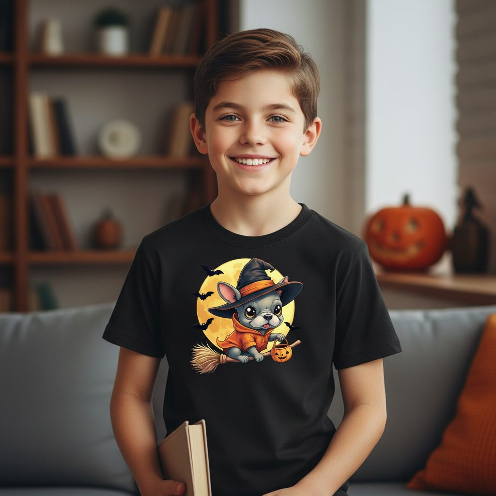 Cute Witch French Bulldog french bulldog Youth T-Shirt Black lifestyle mockup