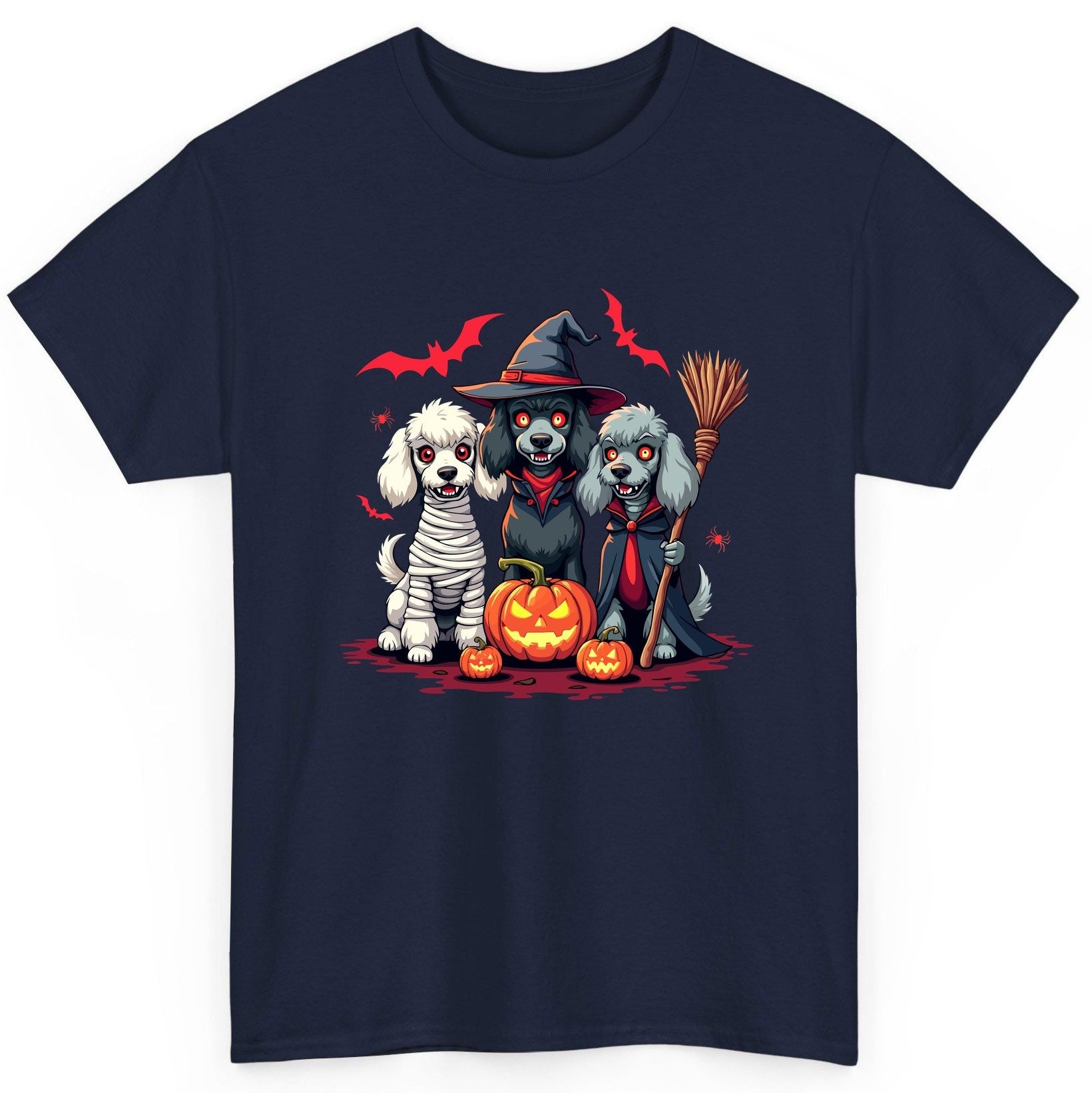 Spooky Poodle Trio Halloween dogs T-Shirt Navy product mockup