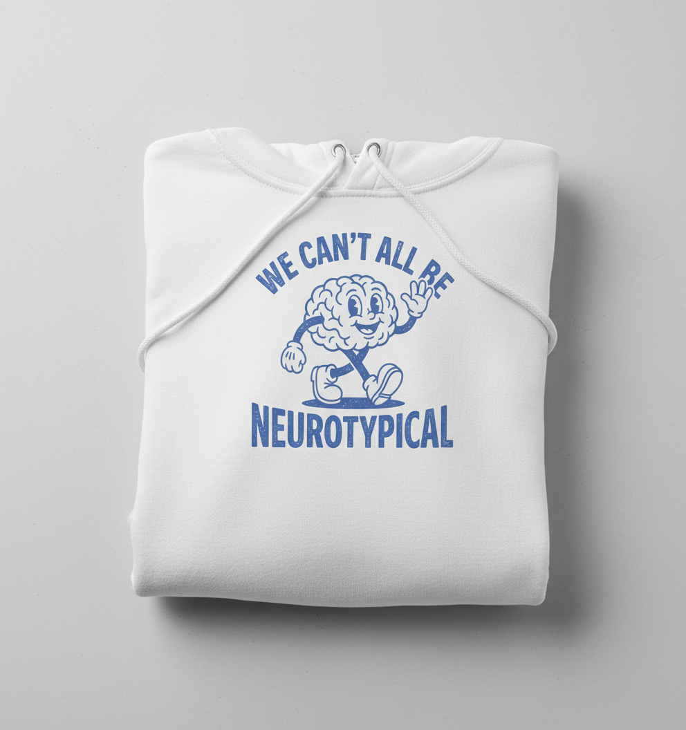 We Can't All Be Neurotypical Retro Cartoon Brain Hoodie - White