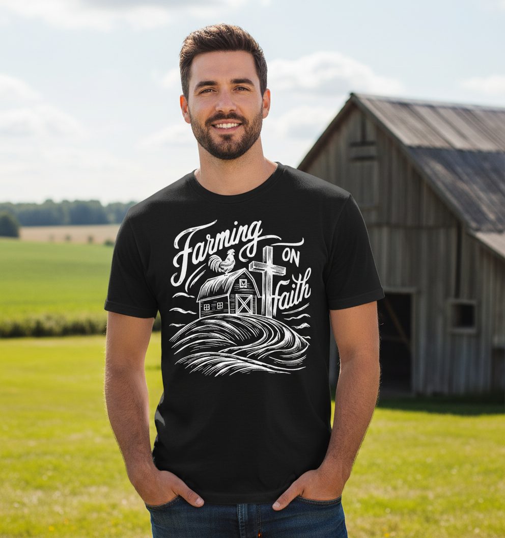 Farming on Faith christian farming T-Shirt Black lifestyle mockup