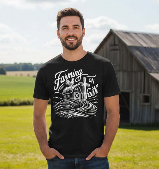 Farming on Faith christian farming T-Shirt Black lifestyle mockup