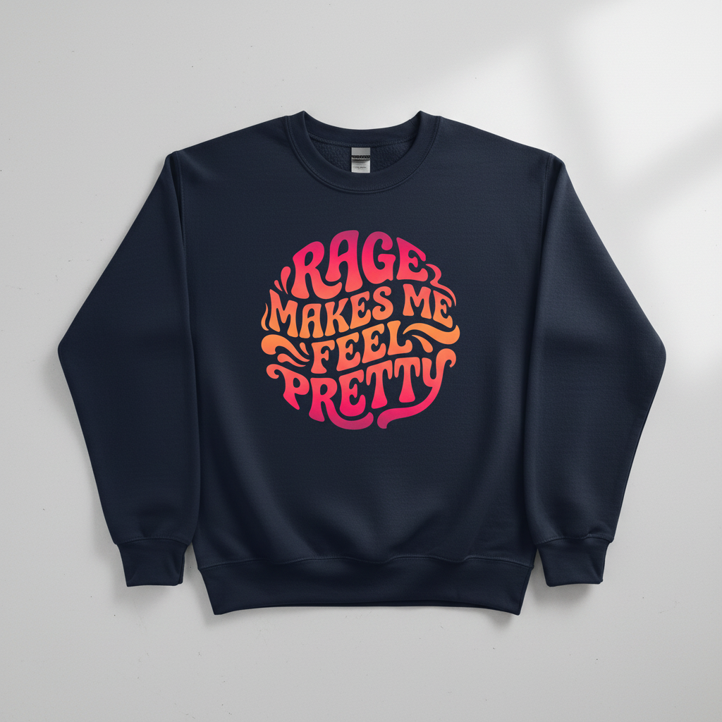 Rage Makes Me Feel Pretty Retro 70s Typography Sweatshirt - Navy