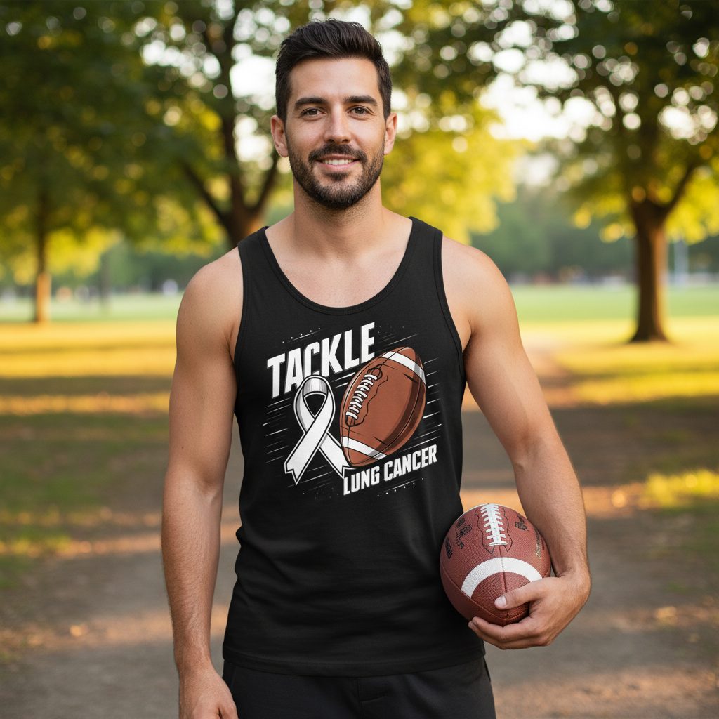 Tackle Lung Cancer lung cancer awareness Tank Top Black lifestyle mockup