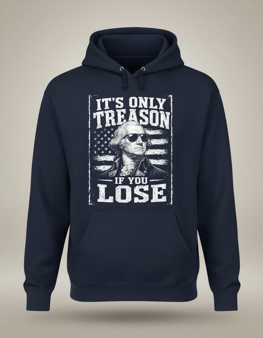 It's Only Treason If You Lose Funny Patriotic History Hoodie - product mockup - Navy
