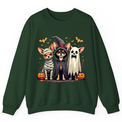 Chihuahua Halloween Costumes chihuahua dogs in Halloween costumes Sweatshirt Forest Green product mockup