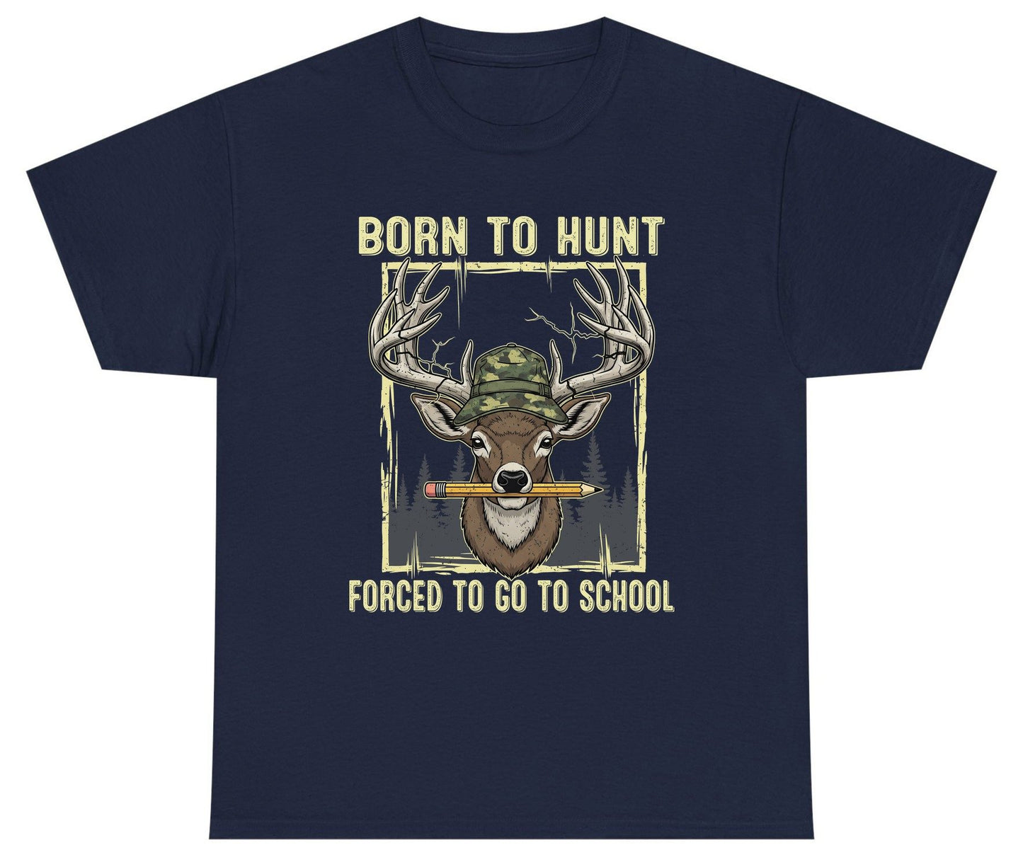 Born to Hunt Forced to Go to School hunting Youth T-Shirt Navy product mockup