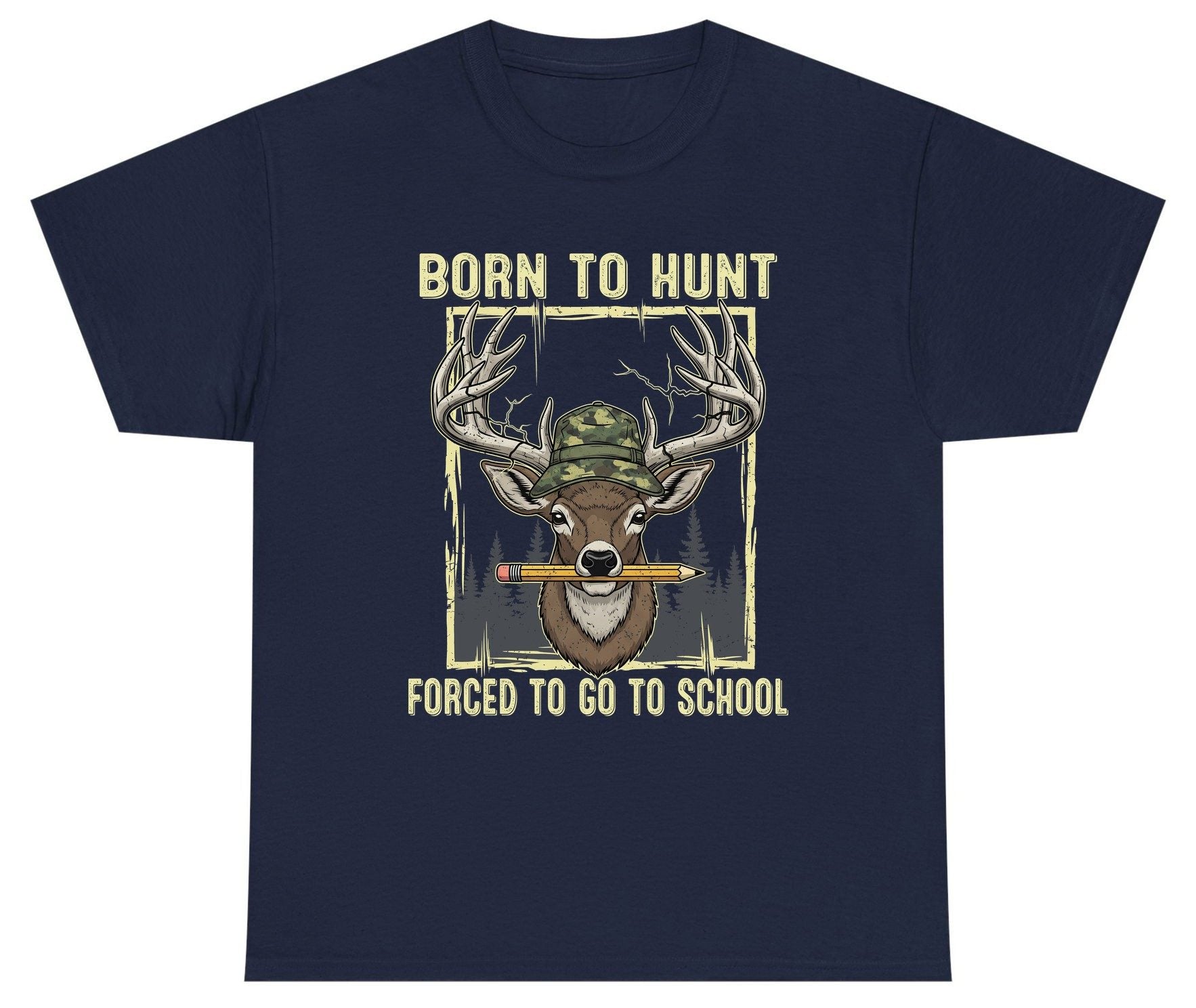 Born to Hunt Forced to Go to School hunting Youth T-Shirt Navy product mockup