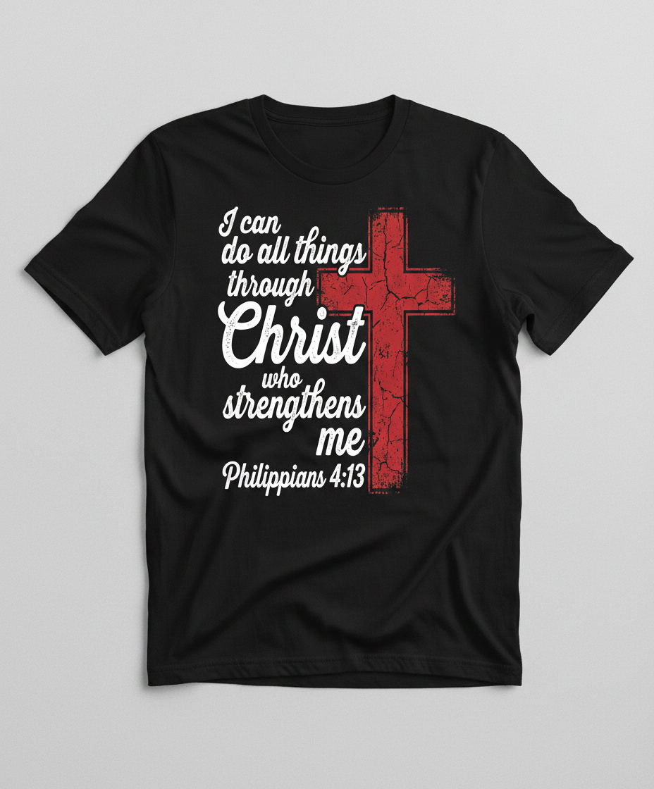 Philippians 4:13 I Can Do All Things Through Christ Christian Faith T-Shirt - Black