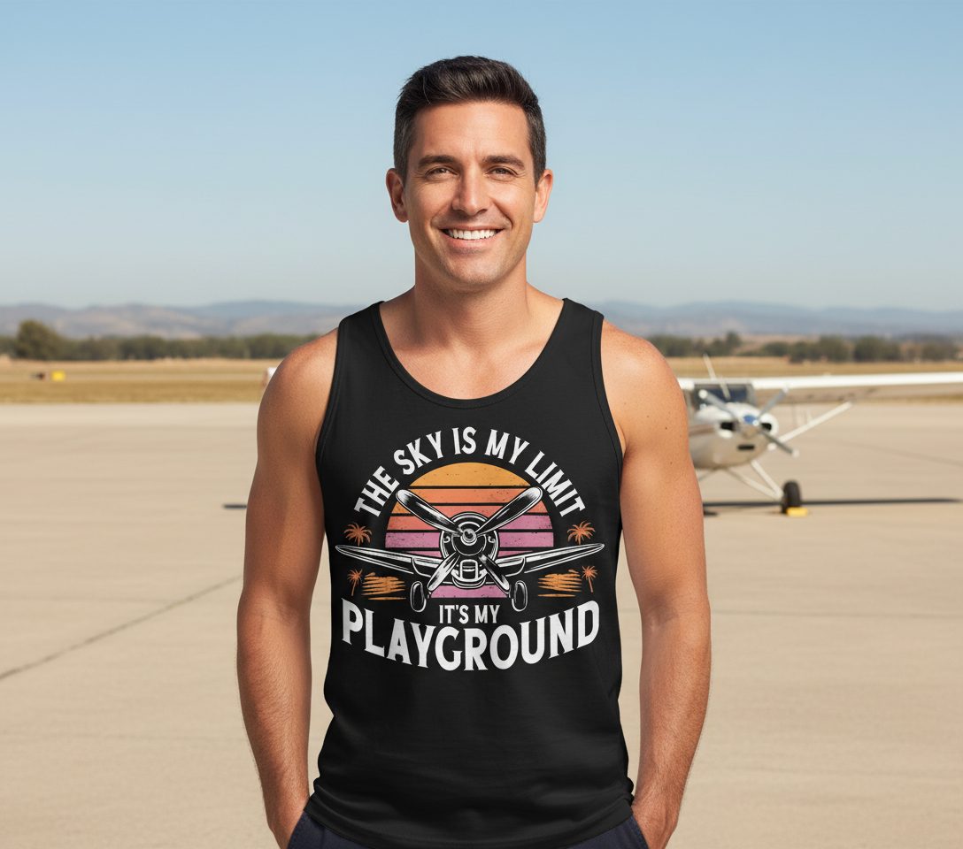 The Sky Is My Limit It's My Playground aviation Tank Top Black lifestyle mockup