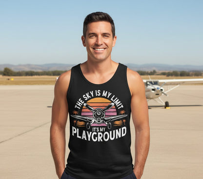 The Sky Is My Limit It's My Playground aviation Tank Top Black lifestyle mockup