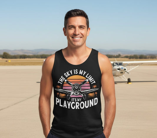 The Sky Is My Limit It's My Playground aviation Tank Top Black lifestyle mockup