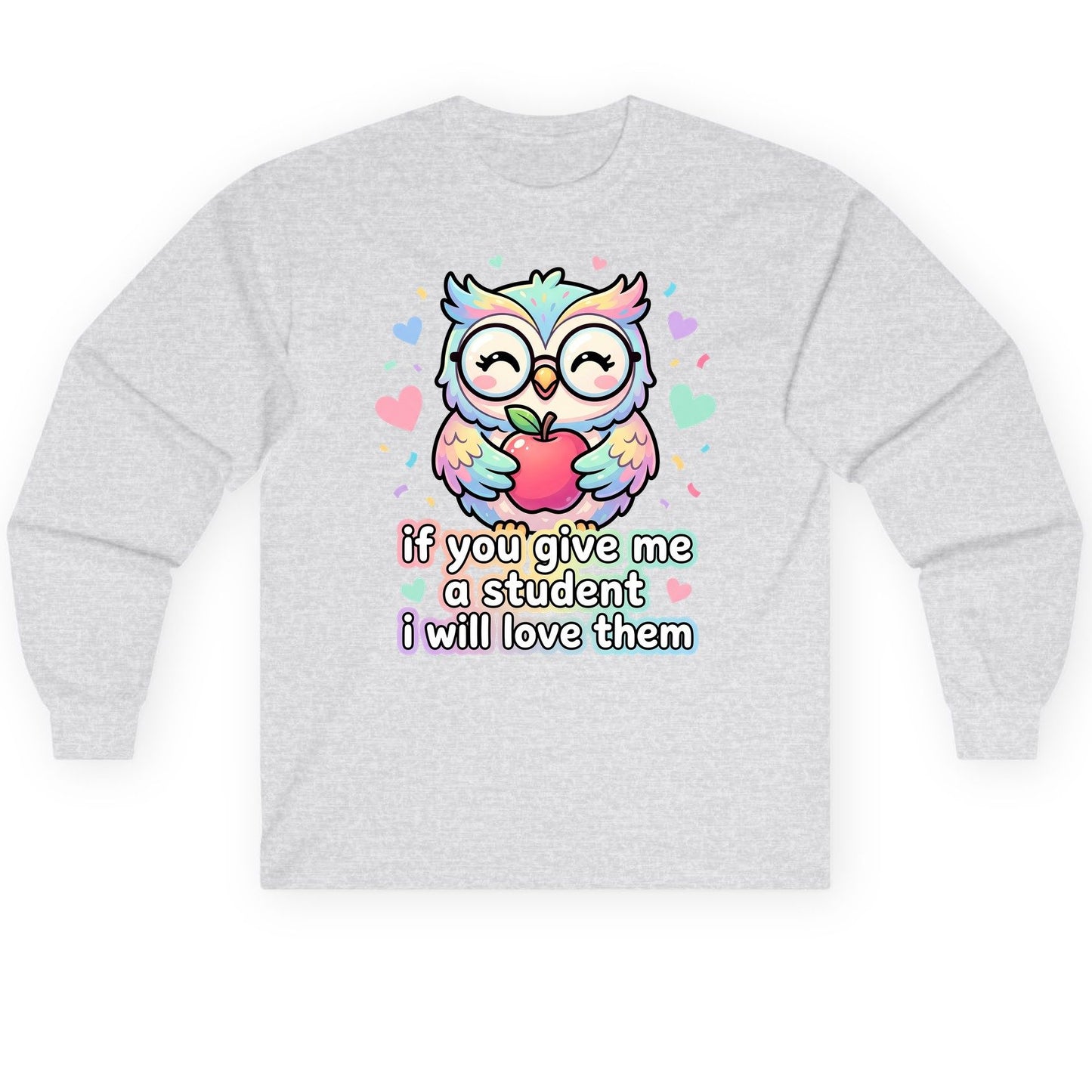 If You Give Me a Student I Will Love Them teacher owl Long Sleeve Tee Ash product mockup