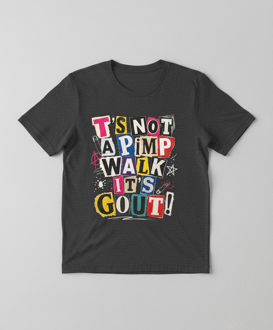 T's Not a Pimp Walk It's Gout Funny Humor T-Shirt - product mockup - Dark Heather