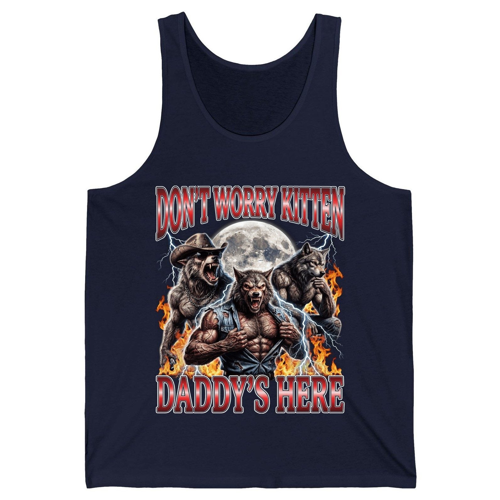 Don't Worry Kitten Daddy's Here werewolves Tank Top Navy product mockup