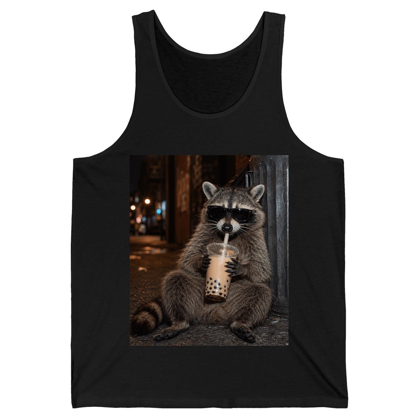 Cool Raccoon Bubble Tea Funny Lovers Tank Top - product mockup - Black