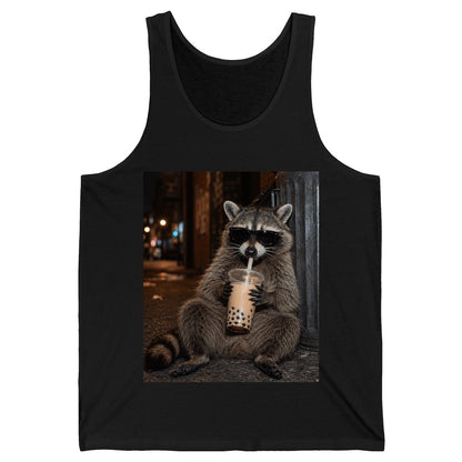 Cool Raccoon Bubble Tea Funny Lovers Tank Top - product mockup - Black