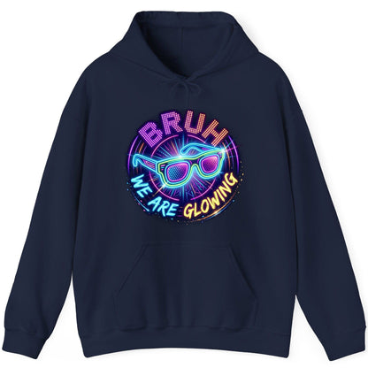 BRUH WE ARE GLOWING Neon Party Hoodie Navy product mockup