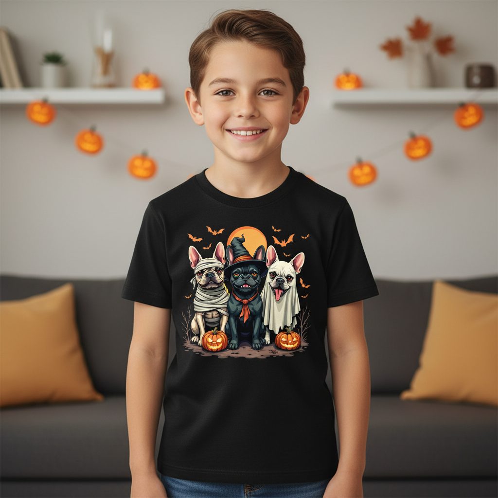 Halloween French Bulldogs Costumes french bulldogs Youth T-Shirt Black lifestyle mockup
