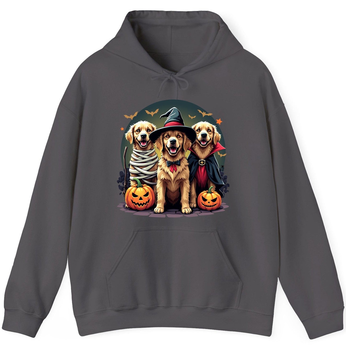 Golden Retriever Halloween Trio golden retriever Hoodie Charcoal product mockup