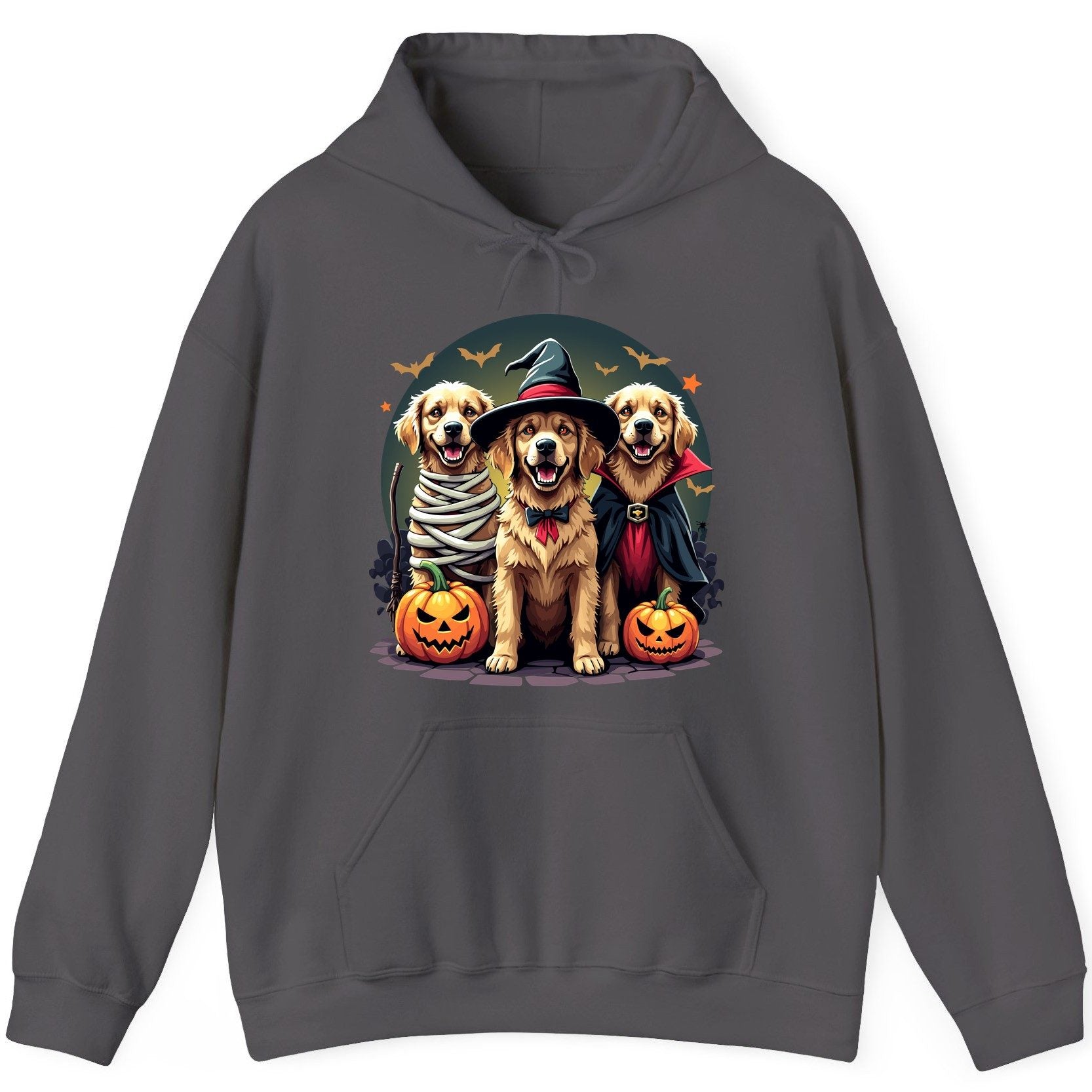 Golden Retriever Halloween Trio golden retriever Hoodie Charcoal product mockup