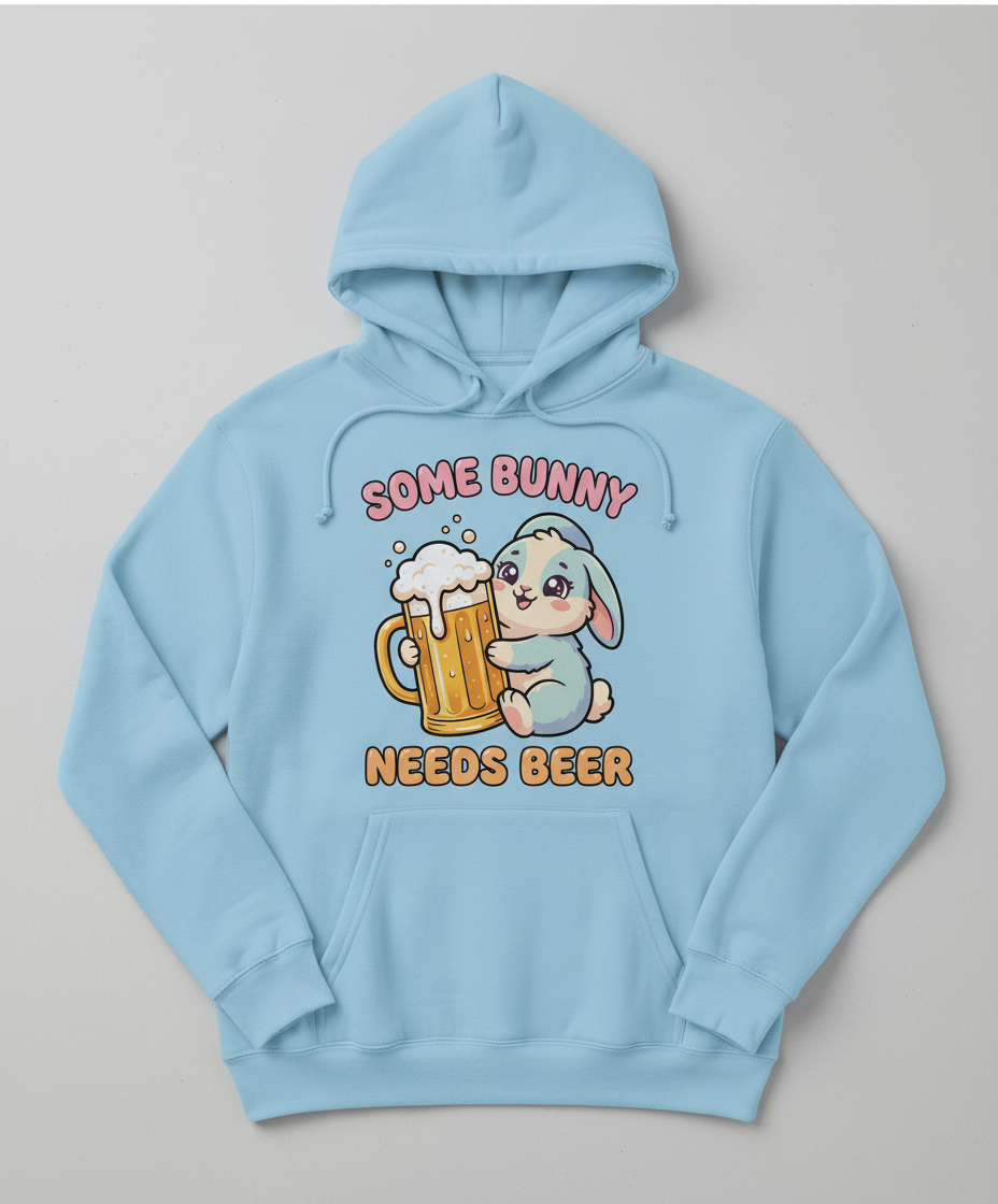Some Bunny Needs Beer Funny Rabbit Hoodie - Light Blue