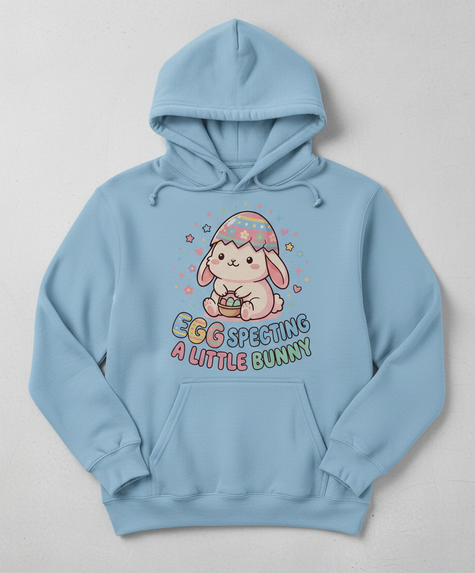 Egg Specting A Little Bunny Cute Easter Pregnancy Announcement Hoodie - Light Blue