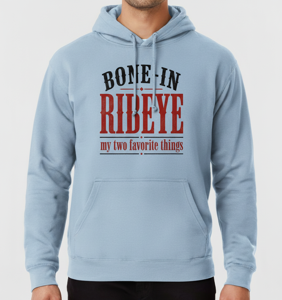 Bone-In Ribeye Steak Humor Hoodie - Light Blue