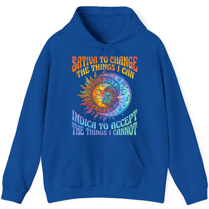 SATIVA TO CHANGE THE THINGS I CAN INDICA TO ACCEPT THE THINGS I Hoodie - product mockup - Royal