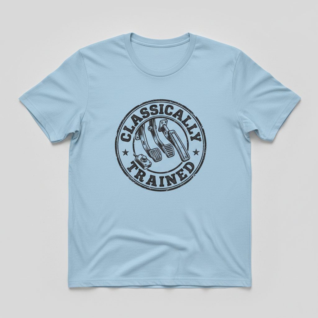 Classically Trained Vintage Manual Transmission T-Shirt - product mockup - Light Blue
