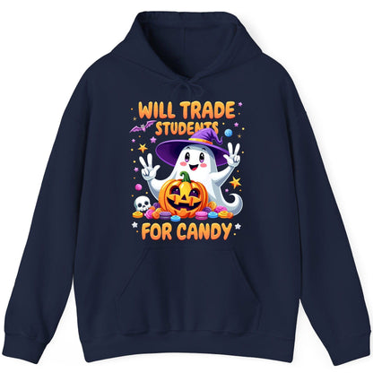 Will Trade Students for Candy teacher Halloween Hoodie Navy product mockup