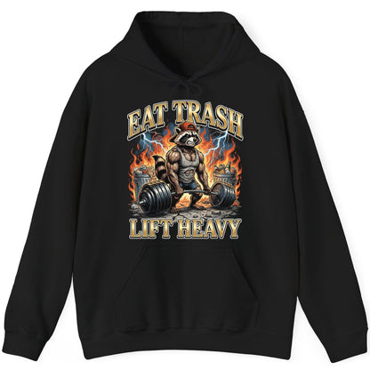 Eat Trash Lift Heavy raccoon Hoodie Black product mockup