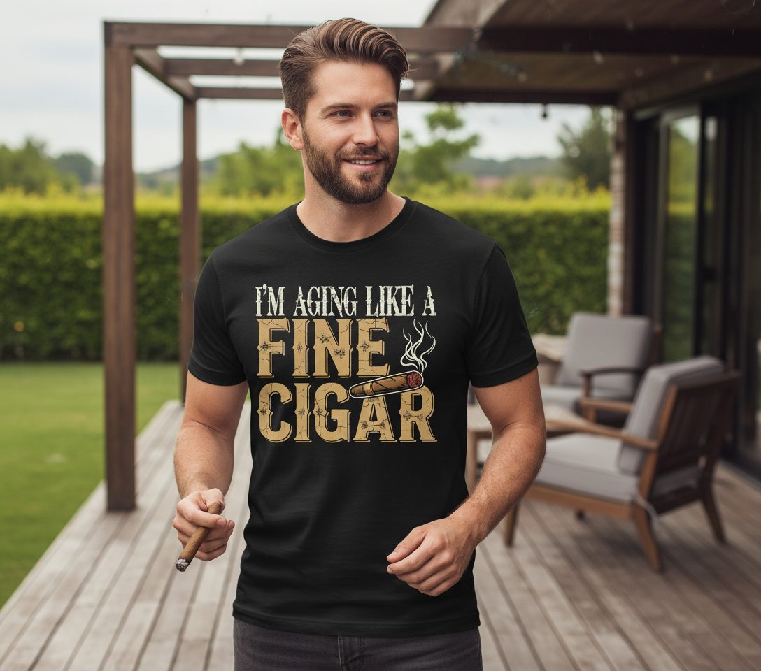 I'm Aging Like a Fine Cigar cigar smoking T-Shirt Black lifestyle mockup