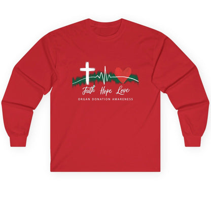 Faith Hope Love Organ Donation Awareness organ donation awareness Long Sleeve Tee Red product mockup