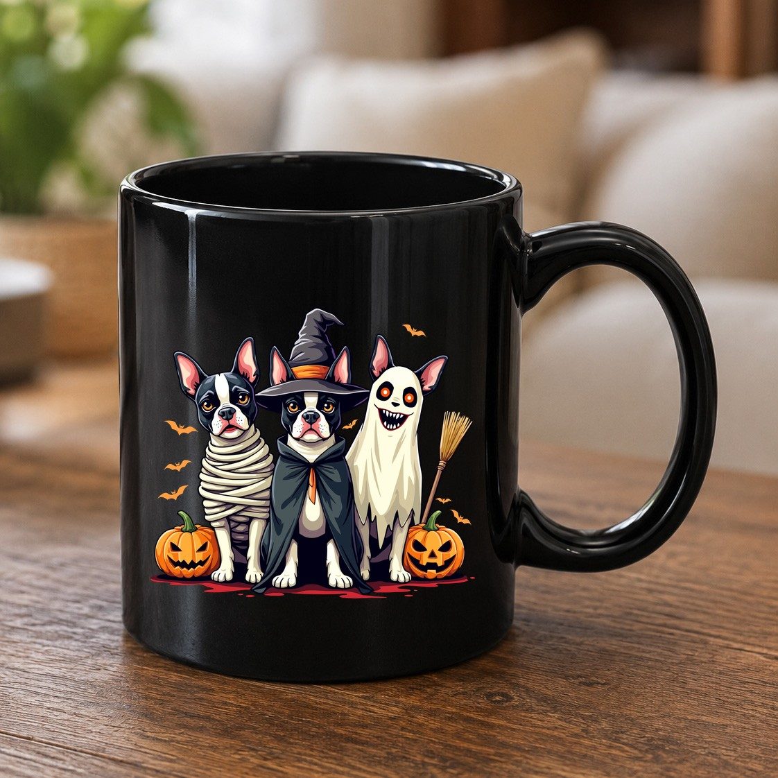 Halloween Boston Terrier Trio boston terrier Black Mug Black product mockup