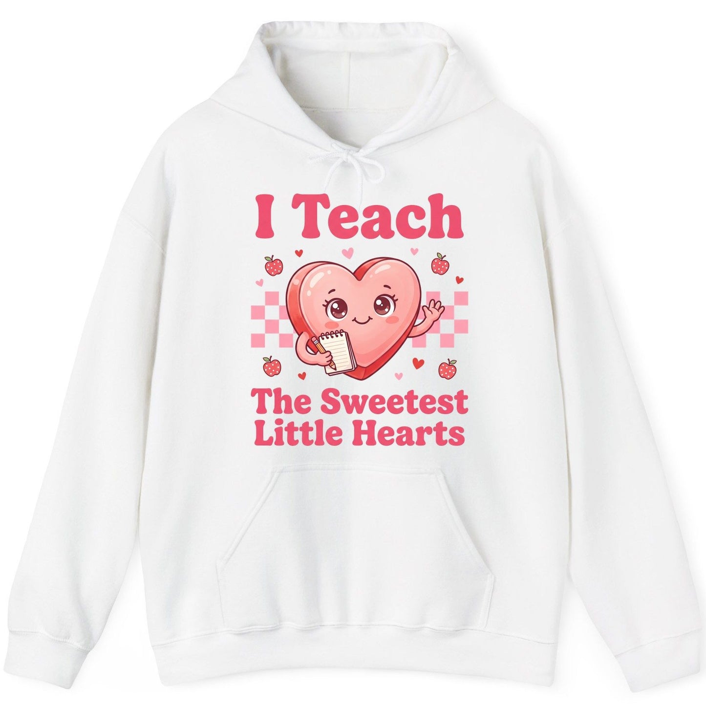 I Teach the Sweetest Little Hearts teacher Hoodie White product mockup