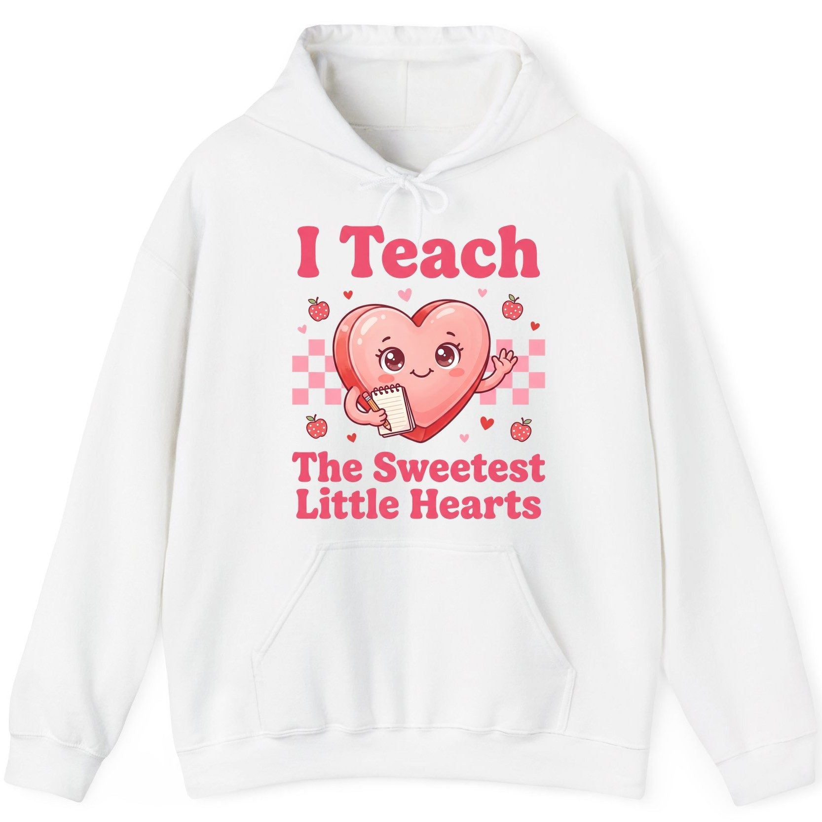 I Teach the Sweetest Little Hearts teacher Hoodie White product mockup