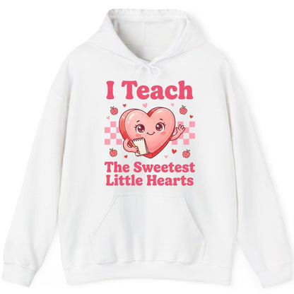 I Teach the Sweetest Little Hearts teacher Hoodie White product mockup