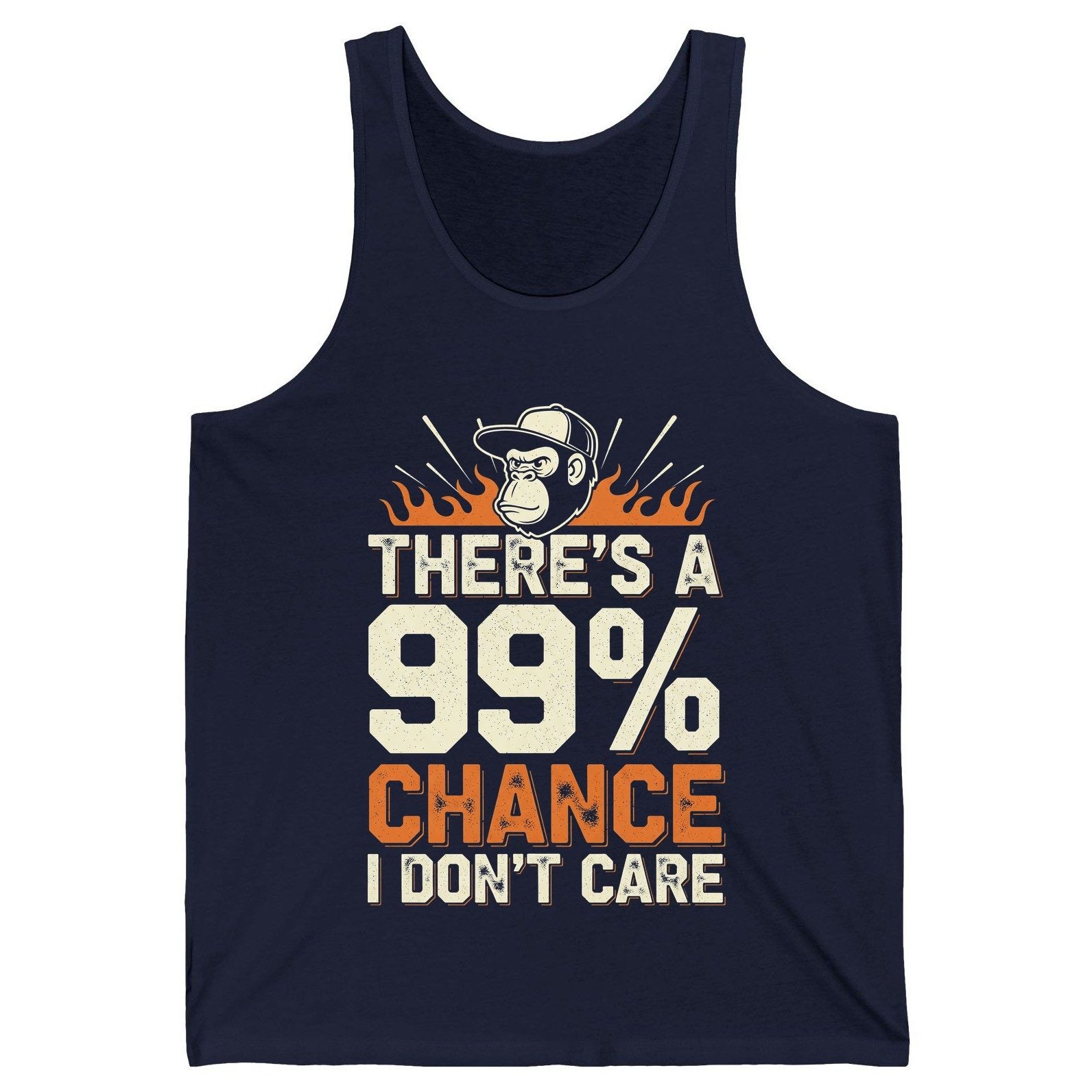 There's a 99% Chance I Don't Care sarcastic monkey Tank Top Navy product mockup