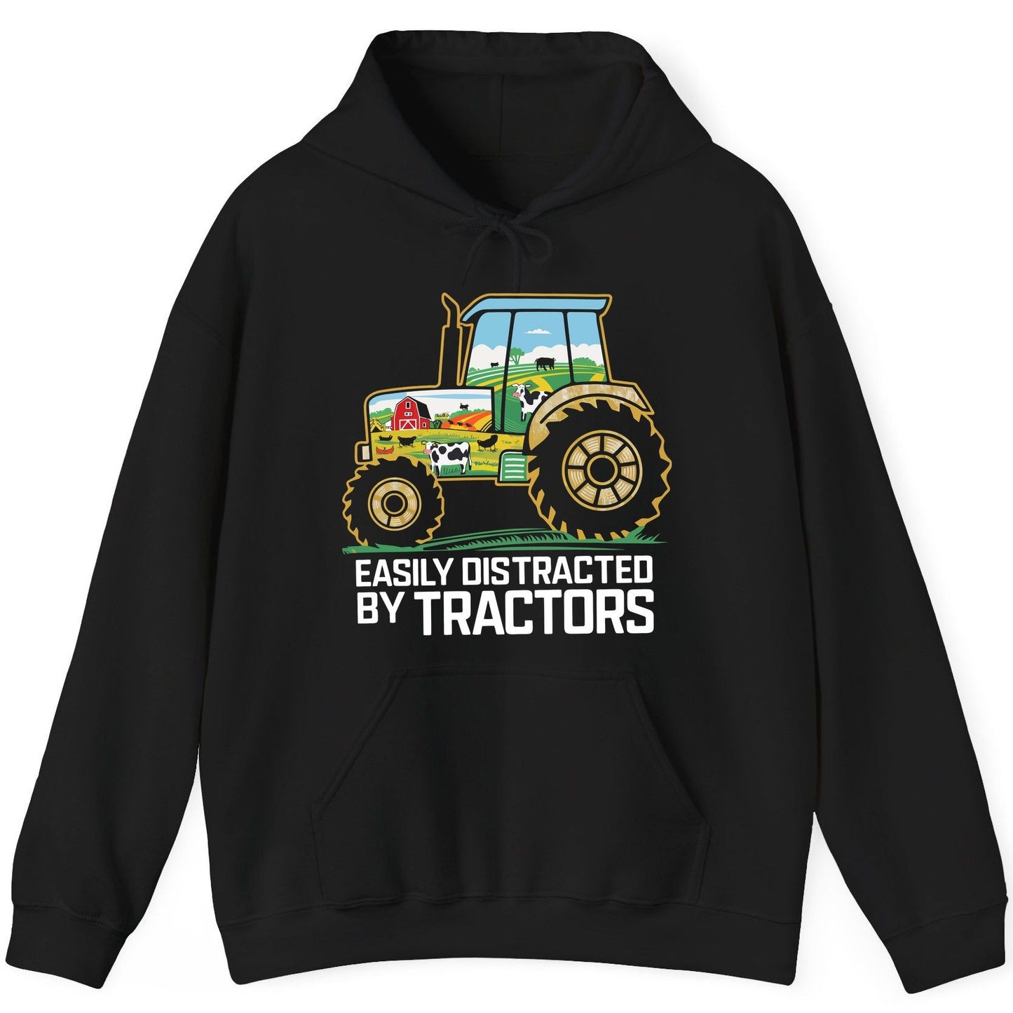 Easily Distracted by Tractors farming Hoodie Black product mockup