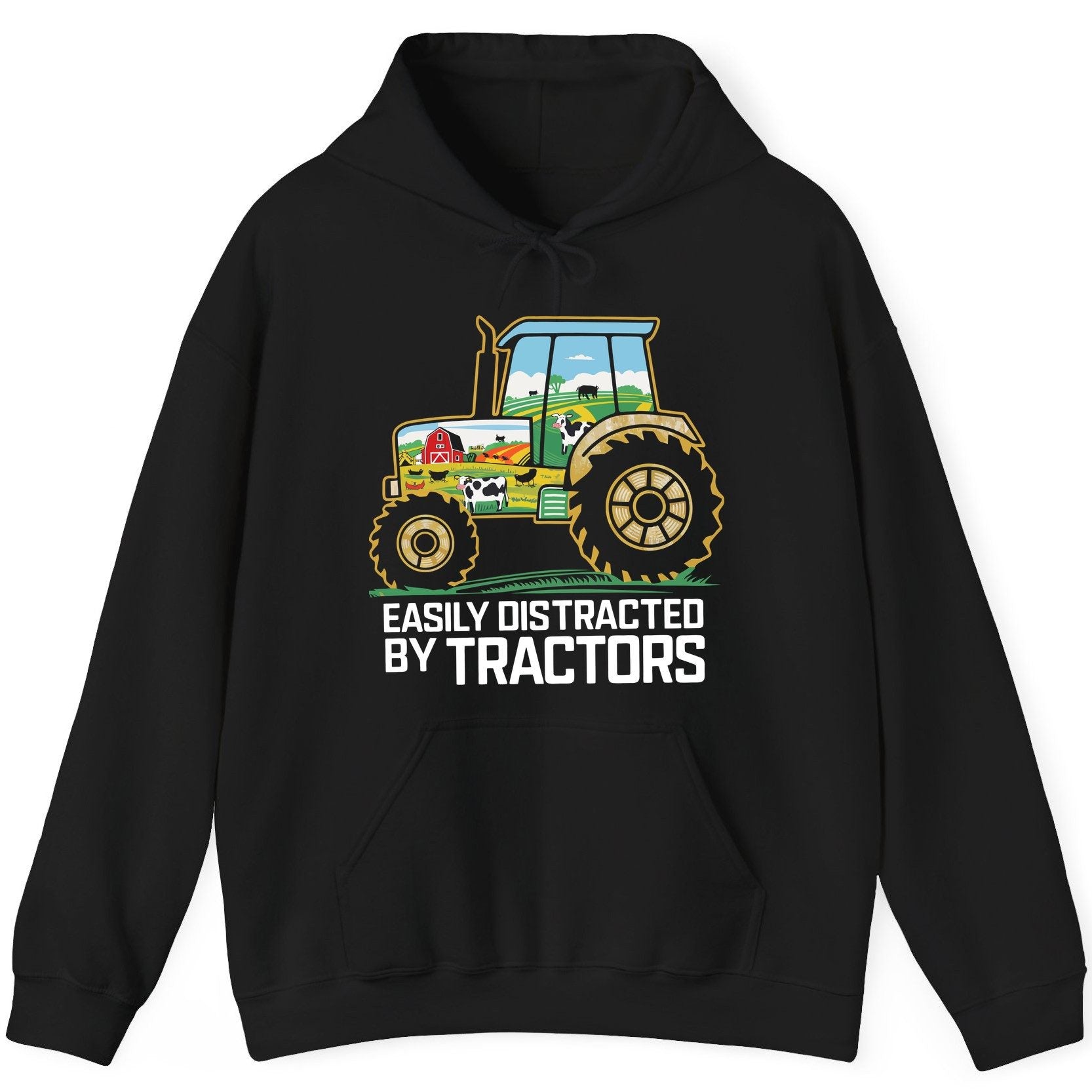 Easily Distracted by Tractors farming Hoodie Black product mockup