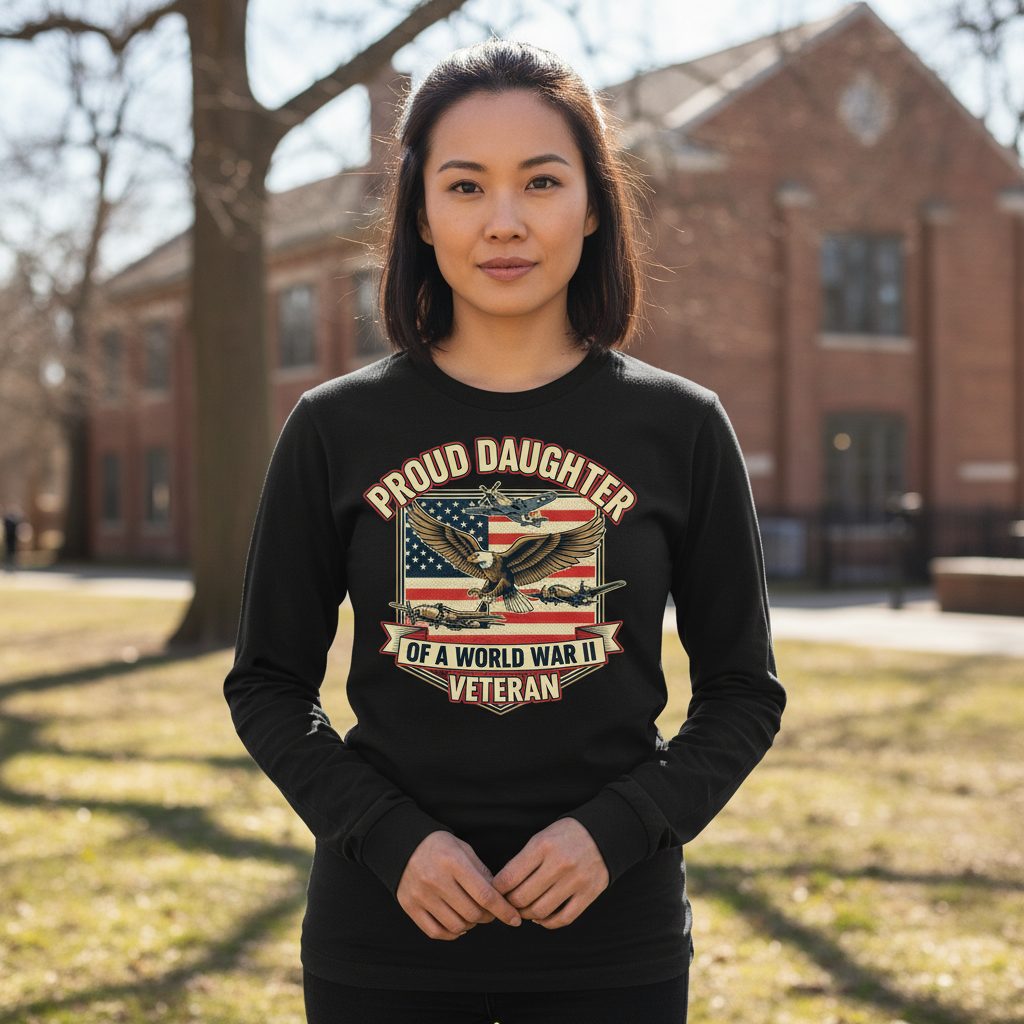 Proud Daughter of a World War Ii Veteran world war ii veteran Long Sleeve Tee Black lifestyle mockup
