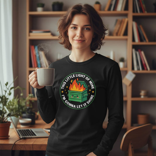 This little light of mine I'm gonna let it shine Dumpster Fire Long Sleeve Tee Black lifestyle mockup