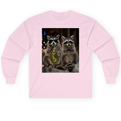 Raccoons Eating Pickles Funny Animal Lovers Long Sleeve Tee - product mockup - Light Pink