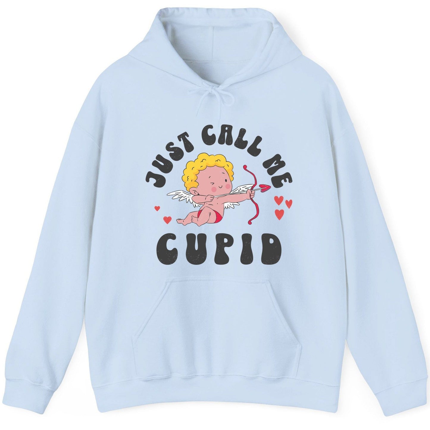 Just Call Me Cupid cupid Hoodie Light Blue product mockup