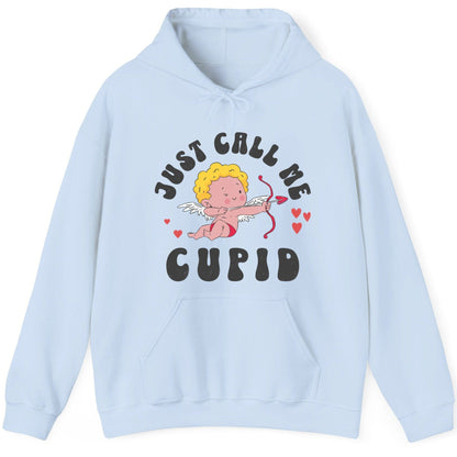 Just Call Me Cupid cupid Hoodie Light Blue product mockup
