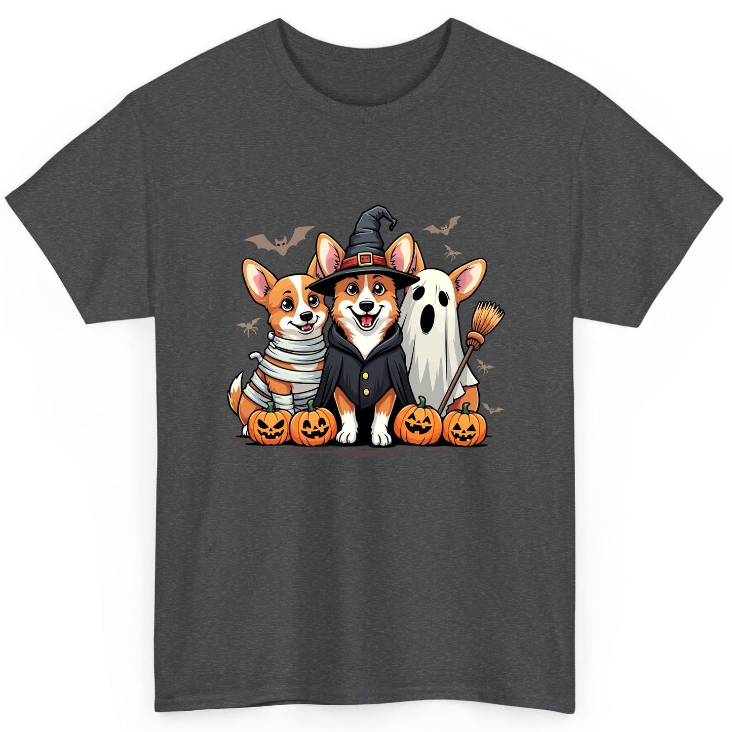 Halloween Corgi Trio Halloween corgis T-Shirt Dark Heather product mockup